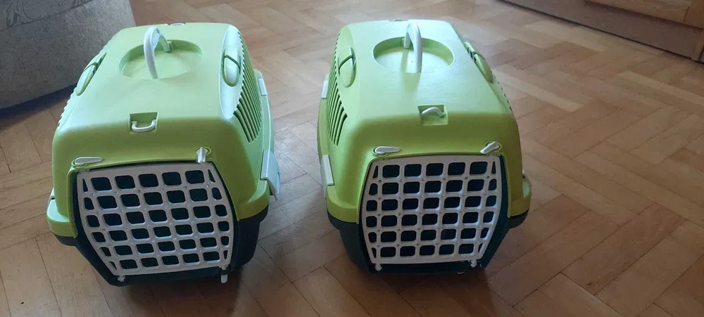 Two green pet transporters